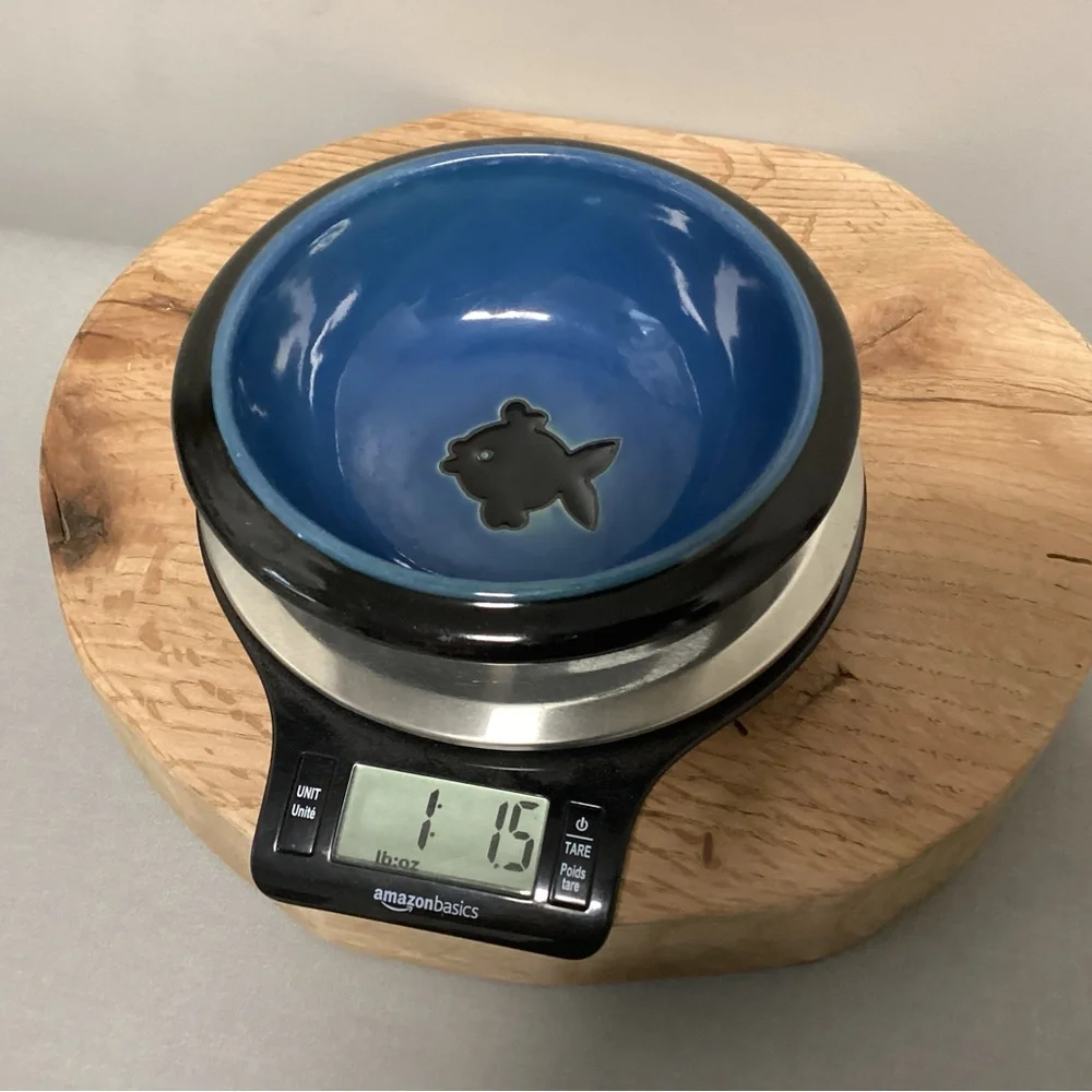 🔵 Ceramic crafted Pet Food or Water Bowl by Shep in great condition - Heavy